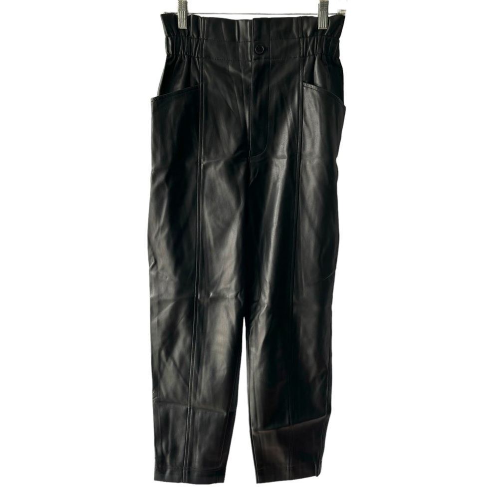 Madewell Vegan Leather Pull-On Paperbag Pants Black‎ Style MB292  size 4 - Picture 2 of 11